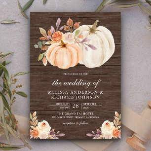 Convites Dusty Peach Floral Pumpkin Barn Casamento de Madei