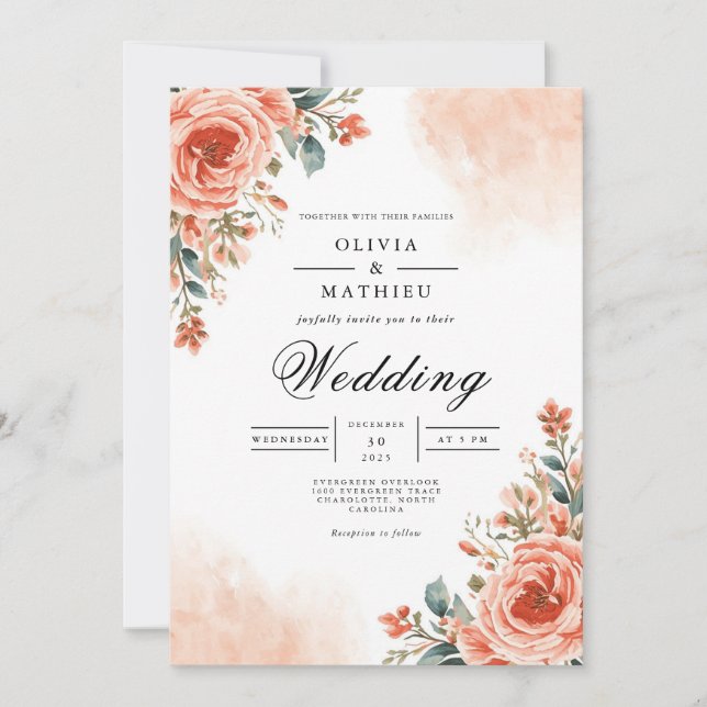 Convites Dusty Peach Flourish Weding (Frente)