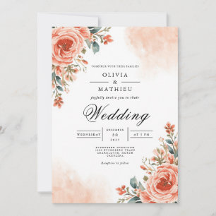 Convites Dusty Peach Flourish Weding