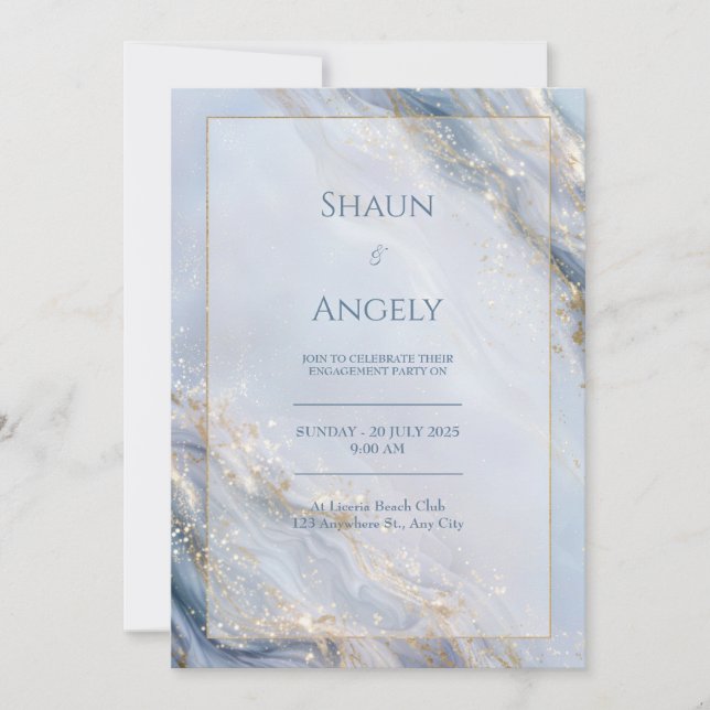 Convites Dusty Periwinkle Gold Foil Marble Wedding (Frente)