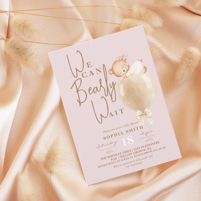 Convites Dusty Pink Bear Balloon Baby Shower (Criador carregado)