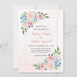 Convites Dusty Pink Blue Hydrangea Floral Botânica Casament