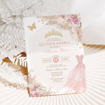 Dusty Pink Boho Floral Quinceañera 15 Birthday