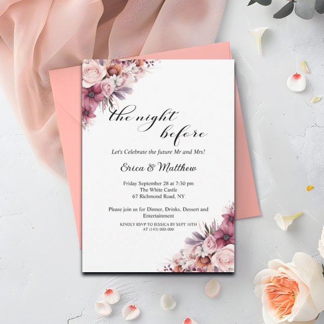 Convites Dusty Pink Boho Janto de Ensaio de Casamento Flora (Criador carregado)