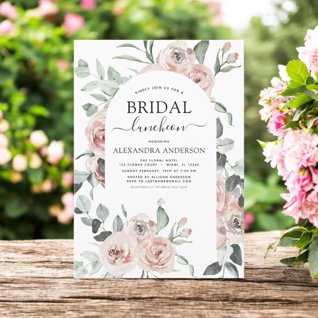 Convites Dusty Pink Chá de panela Luncheon Greenery Invita (Criador carregado)