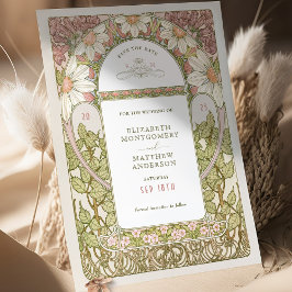 Convites Dusty Pink Daisies Salva Data Art Nouveau Mucha