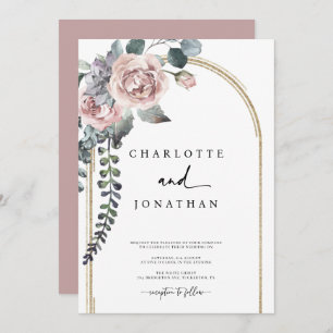 Convites Dusty Pink e Dourado Casamento de Arcos