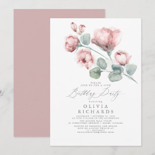 Convites Dusty Pink Elegante Romântico Aniversário Floral
