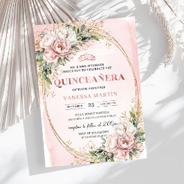 Convites Dusty Pink Floral Eucalyptus 15th Birthday Invite