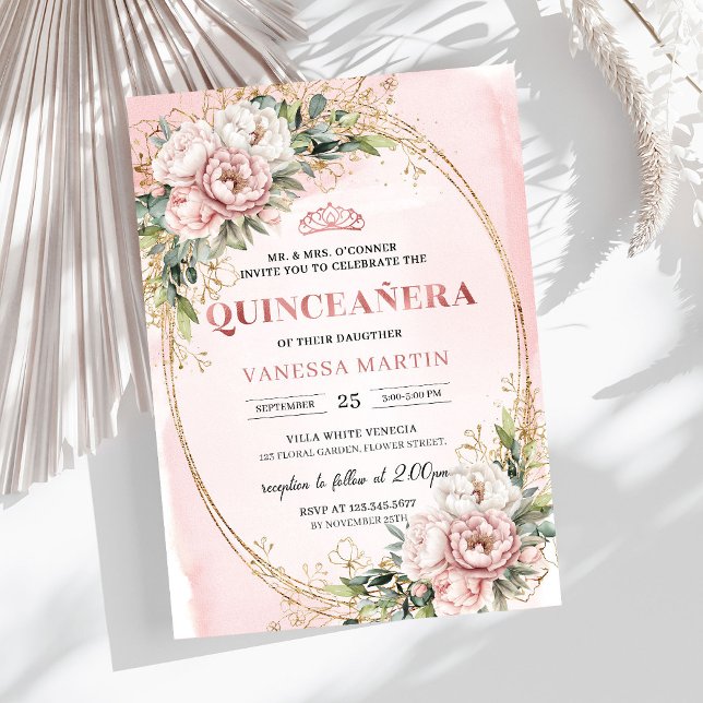 Convites Dusty Pink Floral Eucalyptus 15th Birthday Invite (Dusty Pink Floral Eucalyptus 15th Birthday Invite)