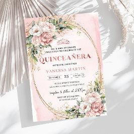 Convites Dusty Pink Floral Eucalyptus Quinceañera Birthday 
