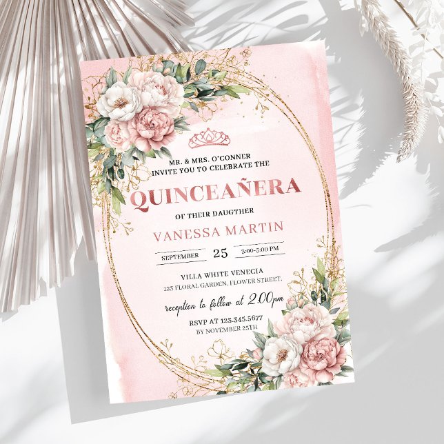 Convites Dusty Pink Floral Eucalyptus Quinceañera Birthday  (Dusty Pink Floral Eucalyptus Quinceañera Birthday Invitation

)