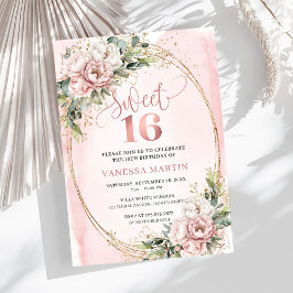 Convites Dusty Pink Flowers Eucalyptus Sweet 16 Invitation