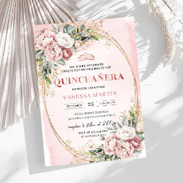Convites Dusty Pink Flowers Greenery 15th Birthday Invites