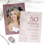 Convites Dusty Pink Foto Floral 50ª Festa de aniversário<br><div class="desc">Dusty Pink Floral Foto 50º Convite de aniversário. Design minimalista moderno com desenhos botânicos em destaque e letra de script de tipografia. Simples trendy convida cartão perfeito para uma festa de na moda. Pode ser personalizado para qualquer idade. Impressos convites Zazzle ou modelo de impressão digital instantânea para download.</div>