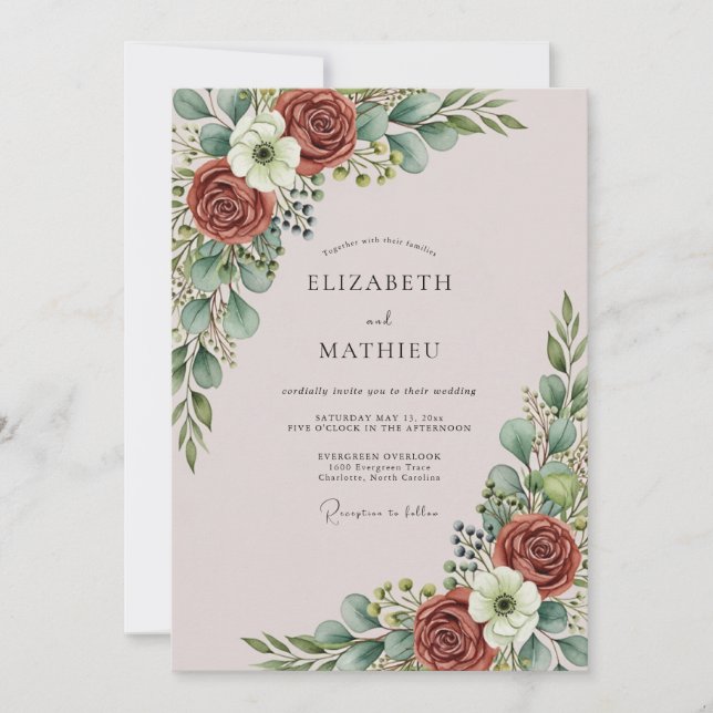 Convites Dusty Pink Graceful Botanical Wedding (Frente)