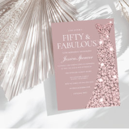 Convites Dusty Pink Mauve Rosa Dourado Vestido 50º Aniversá
