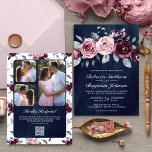 Convites Dusty Pink Plum Purple Floral com Marinho de Códig<br><div class="desc">Incêndio aos seus convidados com este elegante convite para casamento, com lindas flores de aquarela e tipografia moderna, com o Código QR para RSVP online. Basta adicionar os detalhes do seu evento neste modelo fácil de usar e adorar este cartão com as suas fotografias favoritas para o tornar um convite...</div>