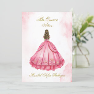Convites Dusty Pink Quinceanera em espanhol