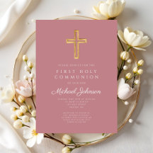 Dusty Pink Religious Cross Girl First Communion