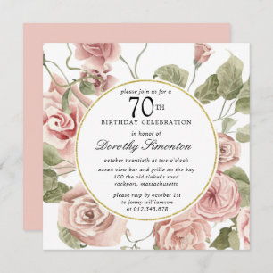 Convites Dusty Pink Rose Floral 70 Birthday