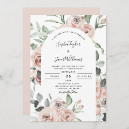 Convites Dusty Pink Roses Floral Eucalyptus Wedding