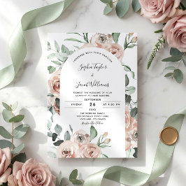 Convites Dusty Pink Roses Floral Eucalyptus Wedding