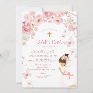 Convites Dusty Pink Watercolor Baptism for Daughter