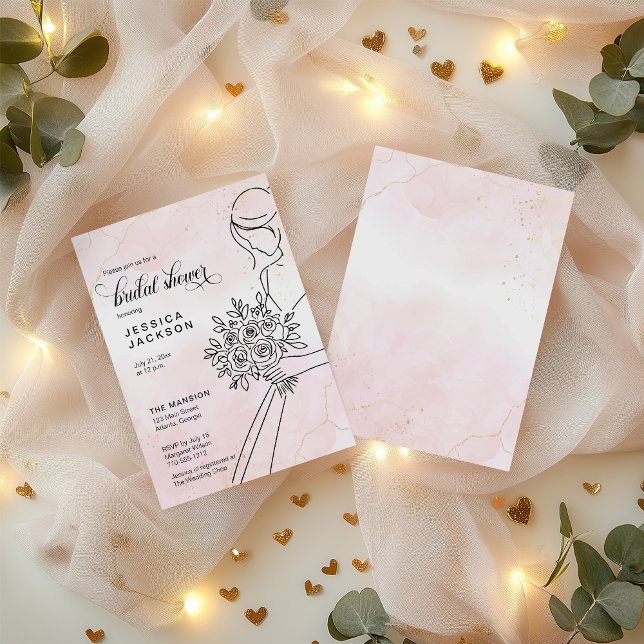 Convites Dusty Pink Watercolor com Noiva (Criador carregado)