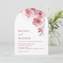 Convites Dusty Pink Watercolor Flowers White Arched Wedding