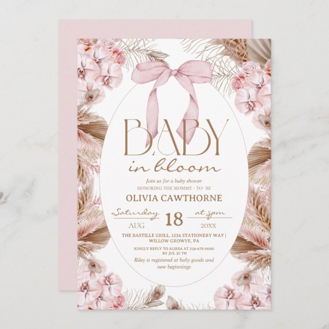 Convites  Dusty Pink Whimsical Baby Shower  (Frente/Verso)