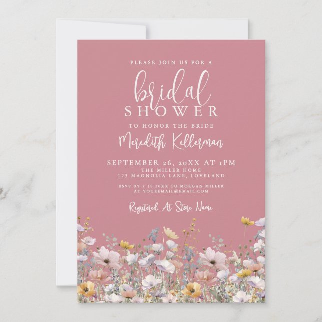 Convites Dusty Pink Wildflower Bridal Shower (Frente)