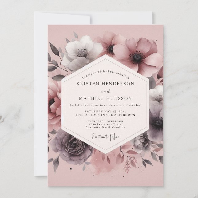 Convites Dusty Plum Hazy Bloom Wedding (Frente)