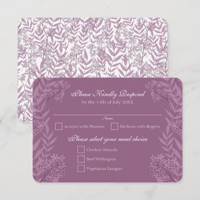 Convites Dusty Plum Purple Weding Botânico (Frente/Verso)
