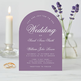 Convites Dusty Purple Arch Weding Simple Script Modern