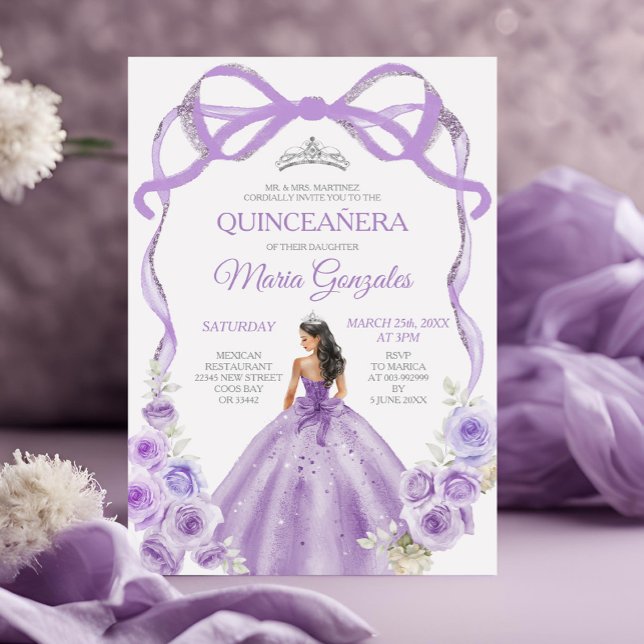 Convites Dusty Purple Arco Princesa Silver Crown Quinceañer (Criador carregado)