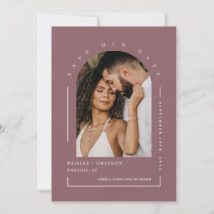 Convites Dusty Purple Boho Arch Photo Código QR Guarde noss