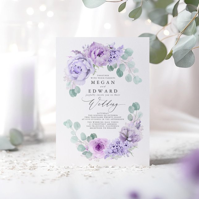 Convites Dusty Purple Floral Elegant Boho Wedding (Dusty Purple Floral Wedding Invitations)