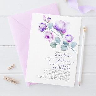 Convites Dusty Purple Floral Elegant Minimal Bridal Shower