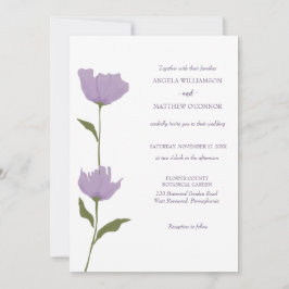 Convites Dusty Purple Floral, Limpo, Casamento Simples