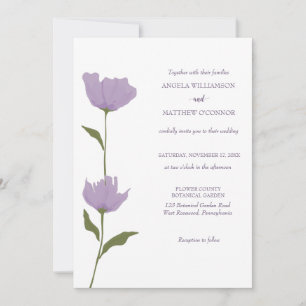 Convites Dusty Purple Floral, Limpo, Casamento Simples