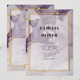 Convites Dusty Purple Gold Álcool Tinta Abstrato Casamento