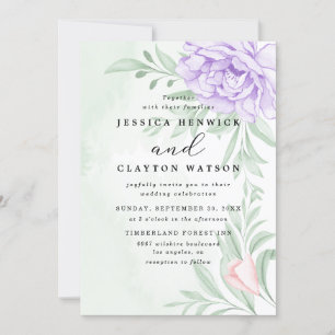 Convites Dusty Purple Peony Rosa Greenery deixa casamento