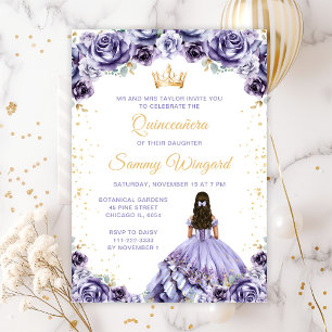 Convites Dusty Purple Princesa Floral Quinceañera