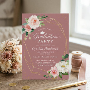 Convites Dusty Rosa Blush Classe Floral de Graduação 2024