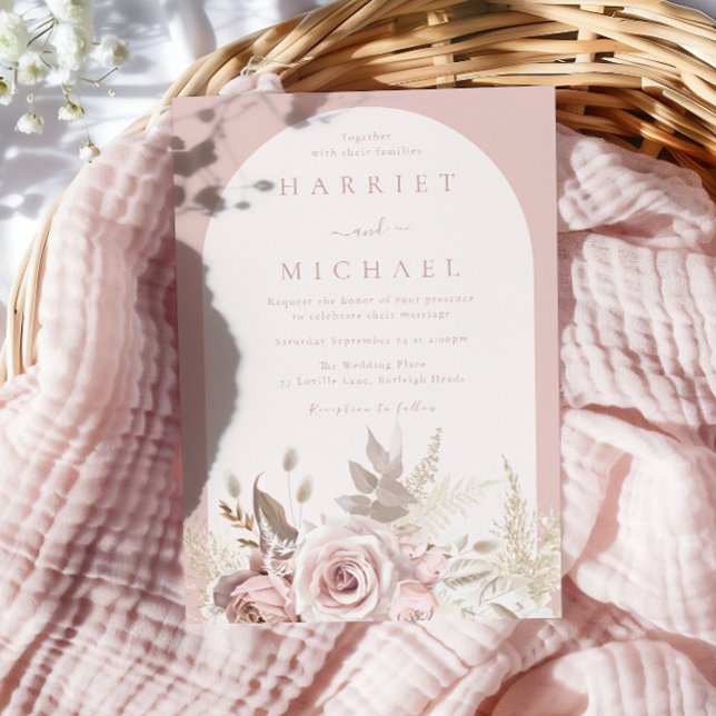 Convites Dusty Rosa Boho Arch Blush Casamento Floral (Criador carregado)