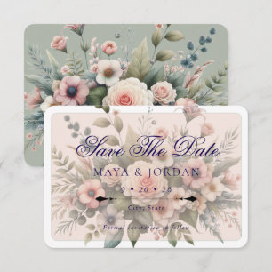 Convites Dusty Rosa Botanical Save The Date Elegant Floral