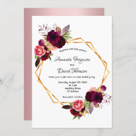 Convites Dusty rosa burgundy floresce casamento geométrico