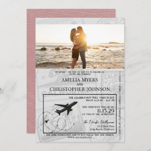Convites Dusty Rosa California Passport Wedding