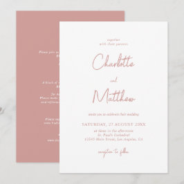 Convites Dusty Rosa Calliographic Detalhes do Casamento Tra